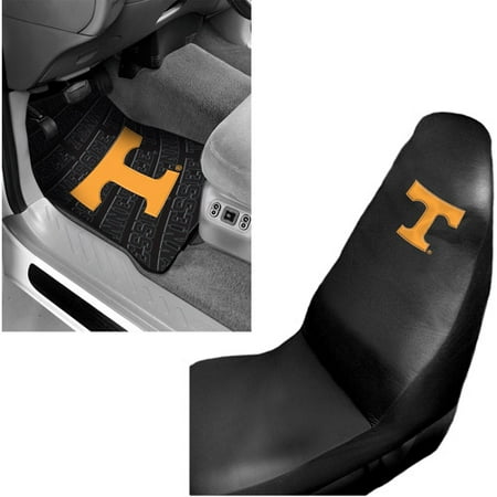 NCAA Tennessee 2 pc Front Floor Mats and Tennessee Car Seat Cover Value Bundle