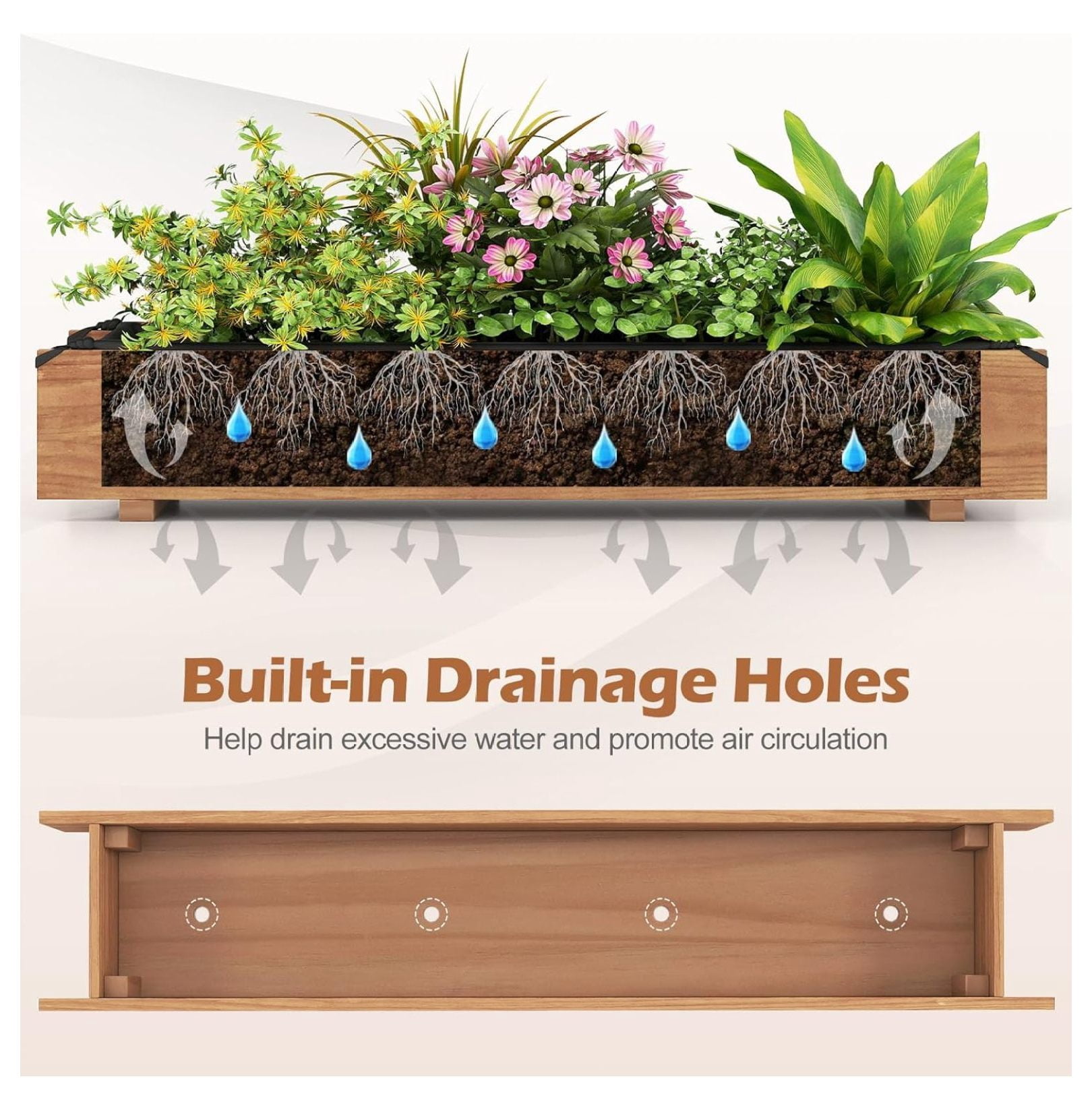 2 Pieces Raised Garden Bed, 36” x 7” x 6.5” Wood Rectangle Planter Box with Drainage Holes, Water-Resistant Paint, Decorative Window Box, Outdoor Garden Bed for Fruit Vegetable Flower