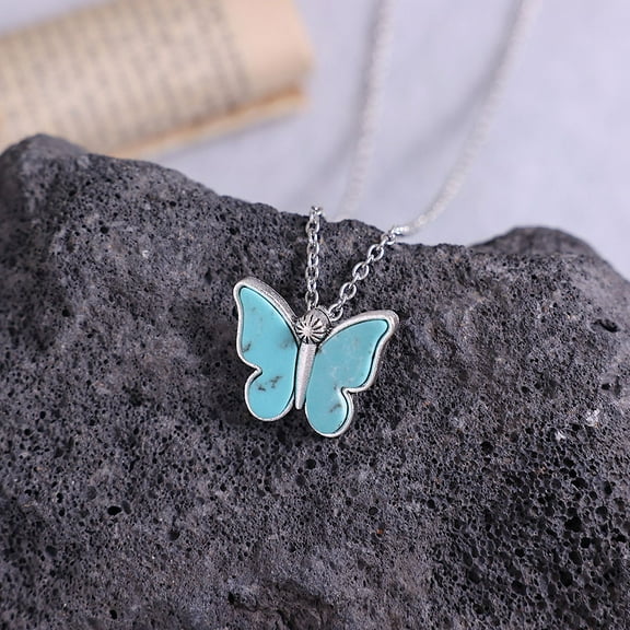 Butterfly Necklace 925 Sterling Silver Turquoise Pendant Necklace Jewelry Gifts For Women Men