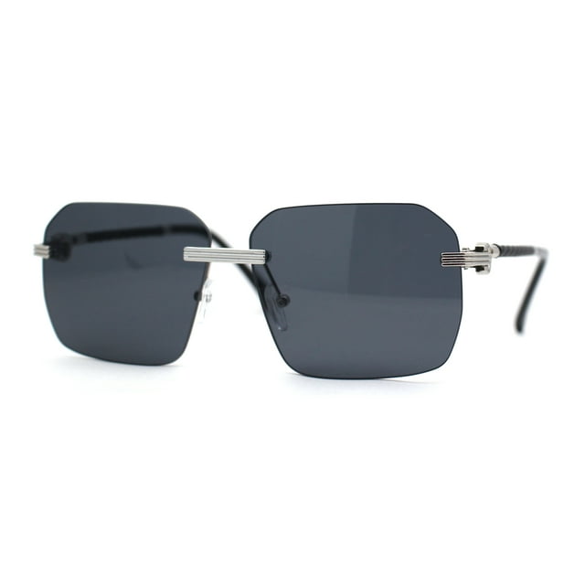 Mens Luxury Rimless Pimp Baller Rectangle Sunglasses Silver Black