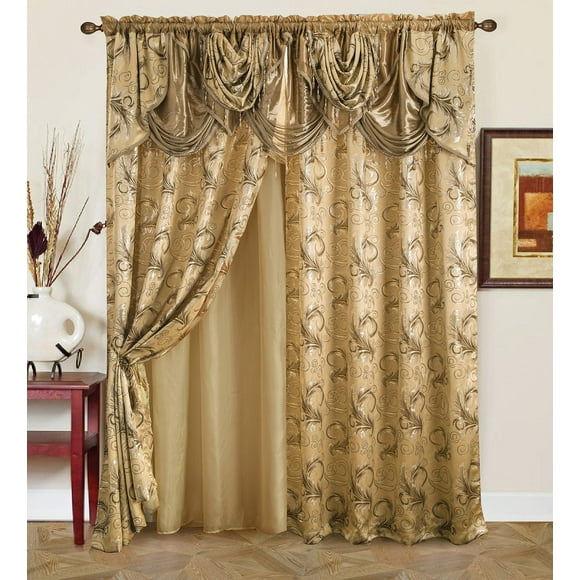 Juego de cortinas GLORY RUGS Jacquard de lujo para ventanas, 2 paneles, color topo, 140 x 213 cm