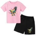 thumbnail image 3 of 2024 Nuevo traje de camiseta con estampado de grafiti para niños, diseño de dinosaurio, camiseta estampada + pantalones cortos, 2 piezas, conjunto de moda para niños y niñas, 3 of 5