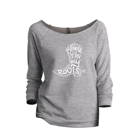 Blame It On My Roots Women's Fashion Slouchy 3/4 Sleeves Raglan Lightweight Sweatshirt Sport Grey X-Large