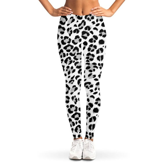 White Leopard Print Leggings, Leopard Wide Animal Sexy Yoga Leggings For Women.