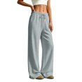 thumbnail image 6 of QWKLEAJ Women's Fleece Lined Wide Leg Sweatpants Drawstring Elastic Waist Loose Straight Jogger Pants Casual Athletic Trousers with Pockets Light Gray L, 6 of 8