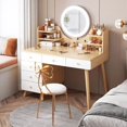 thumbnail image 2 of Mirror Chair Led Dressing Table Brown Bedroom Multifunctional Luxury Dressing Table Classic Charm Tocador Maquillaje Furniture My Lux Decor Round, 2 of 30