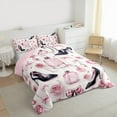 thumbnail image 3 of Manfei Fashion High Heels King Size Comforter Sets,Pink Diamond Perfume Bedding Comforter Set,Romantic Flower Floral Bedding Set For Adults,Super Cozy Room Decor Reversible,3pcs, 3 of 8