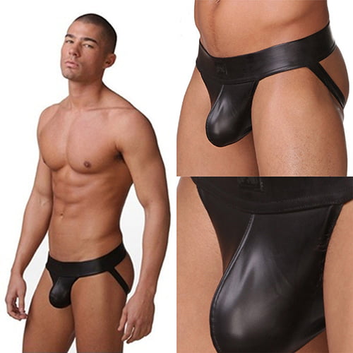 HEVIRGO Men's Assless Thongs Jockstrap Black Underwear Erotic Underpants  Briefs,Black M