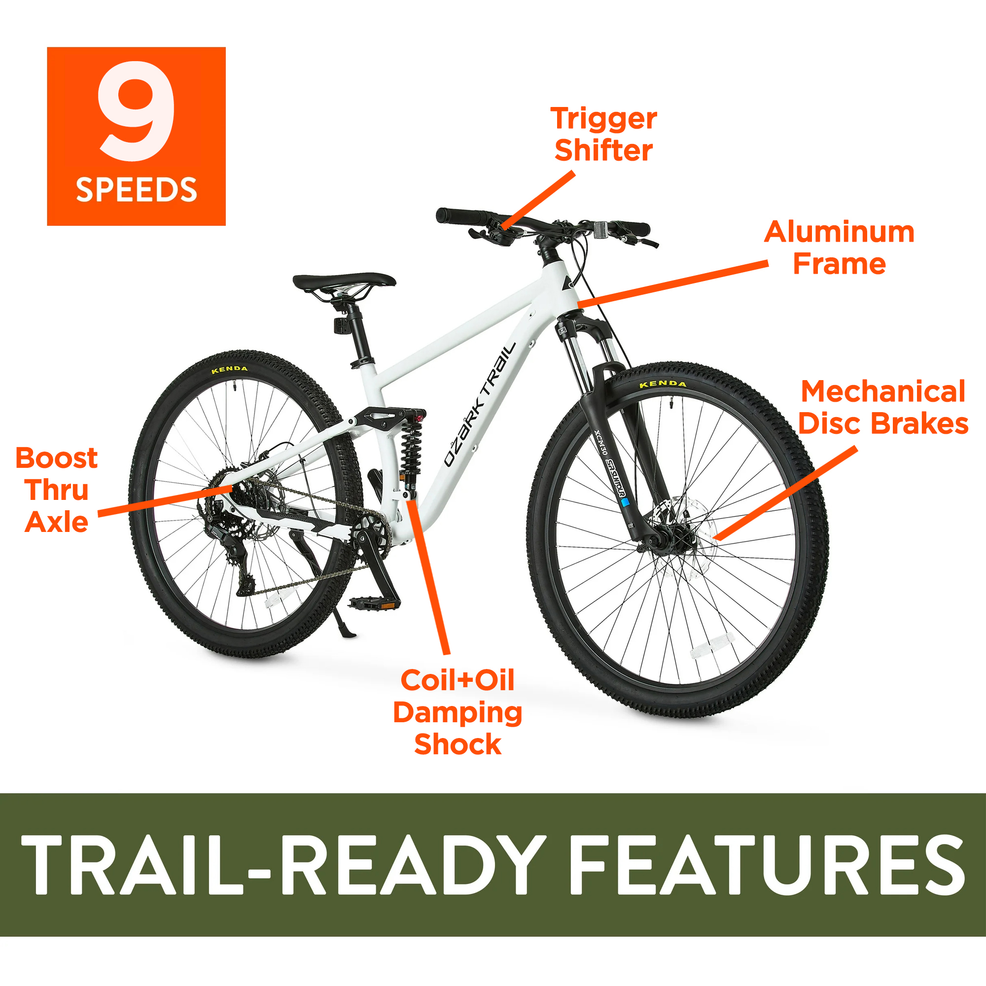 Bicicleta de montaña de suspensión total FS.2 Slalom 29 de Ozark Trail, cuadro grande, para ciclistas de 5 pies 10 pulg a 6 pies 2 pulg o más, color blanco hueso, adulto unisex 6