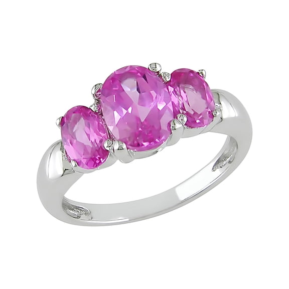5.00 Carat (Ctw) Lab-Created Pink Sapphire Three-stone Ring in Sterling Silver