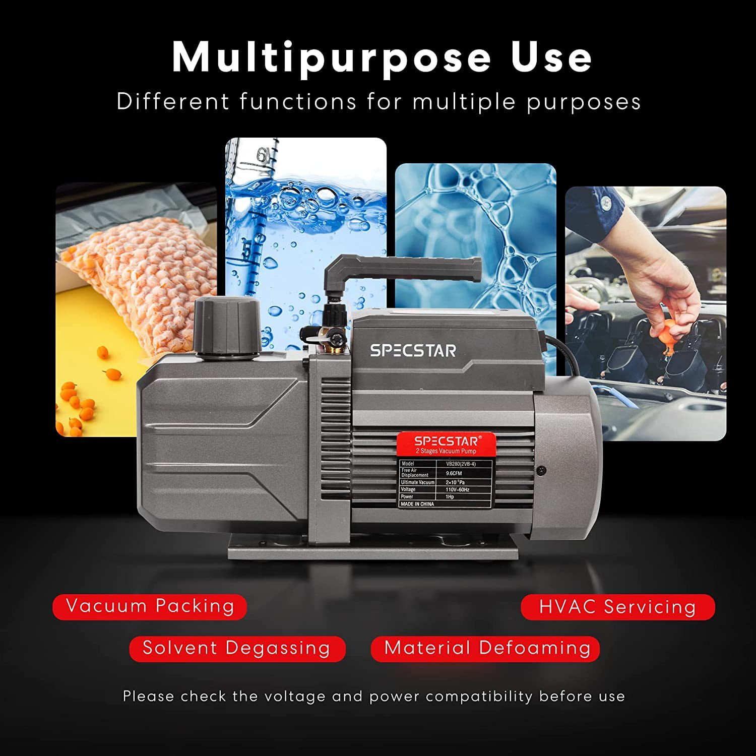 110V 9.6 CFM 1 HP Single-Stage Rotary Vane HVAC Air Vacuum Pump