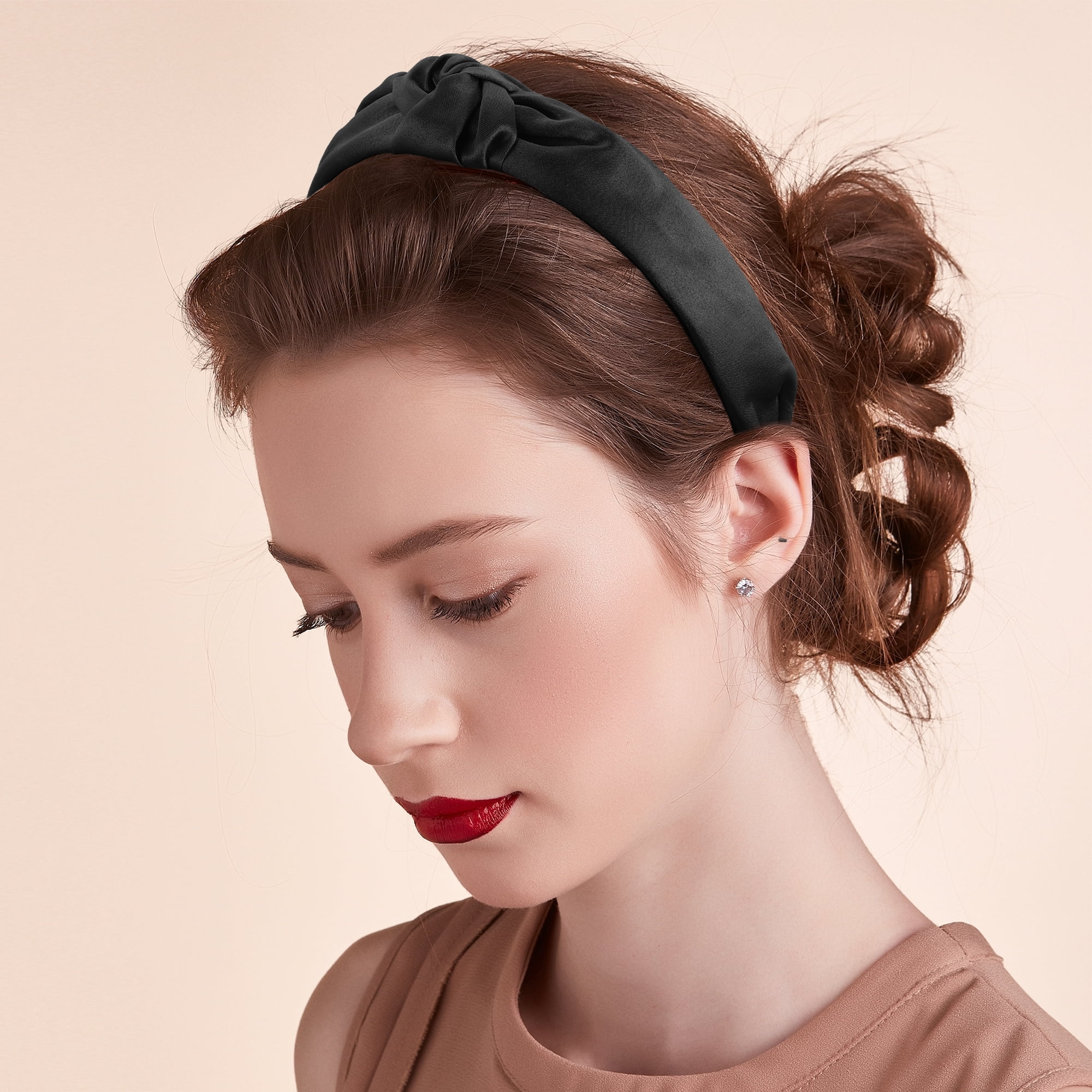 Unique Bargains Satin Knot Headband Hairband for Women 1.2 Inch Wide Black