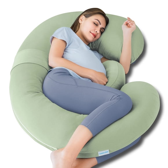 Almohadas de embarazo QUEEN ROSE Cooling en forma de E verde salvia