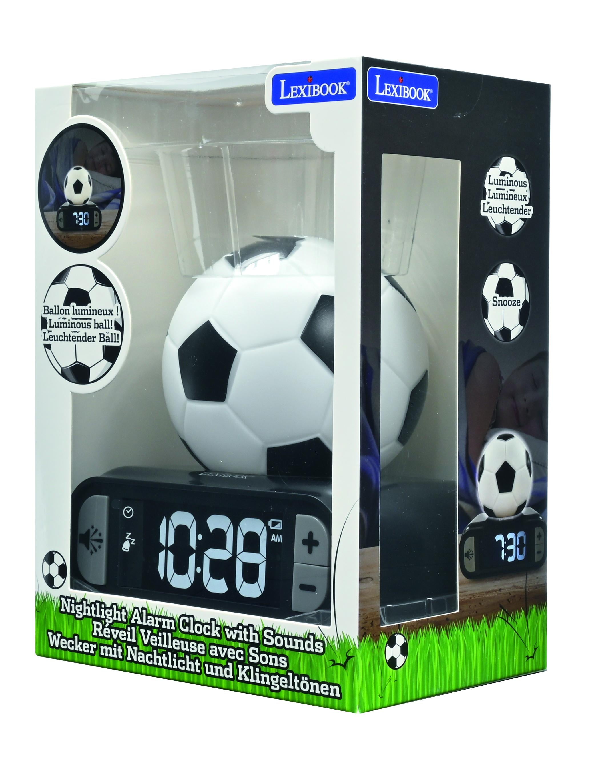 Lexibook - Soccer Ball Digital Alarm Clock with Night Light Snooze, Clock, Luminous Soccer Ball, Black Colour