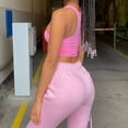 thumbnail image 4 of AILIYIL New Pants Ladies' Solid High Rise Pleated Drawstring Casual Stack Temperament Pants (Pink,XXL), 4 of 4