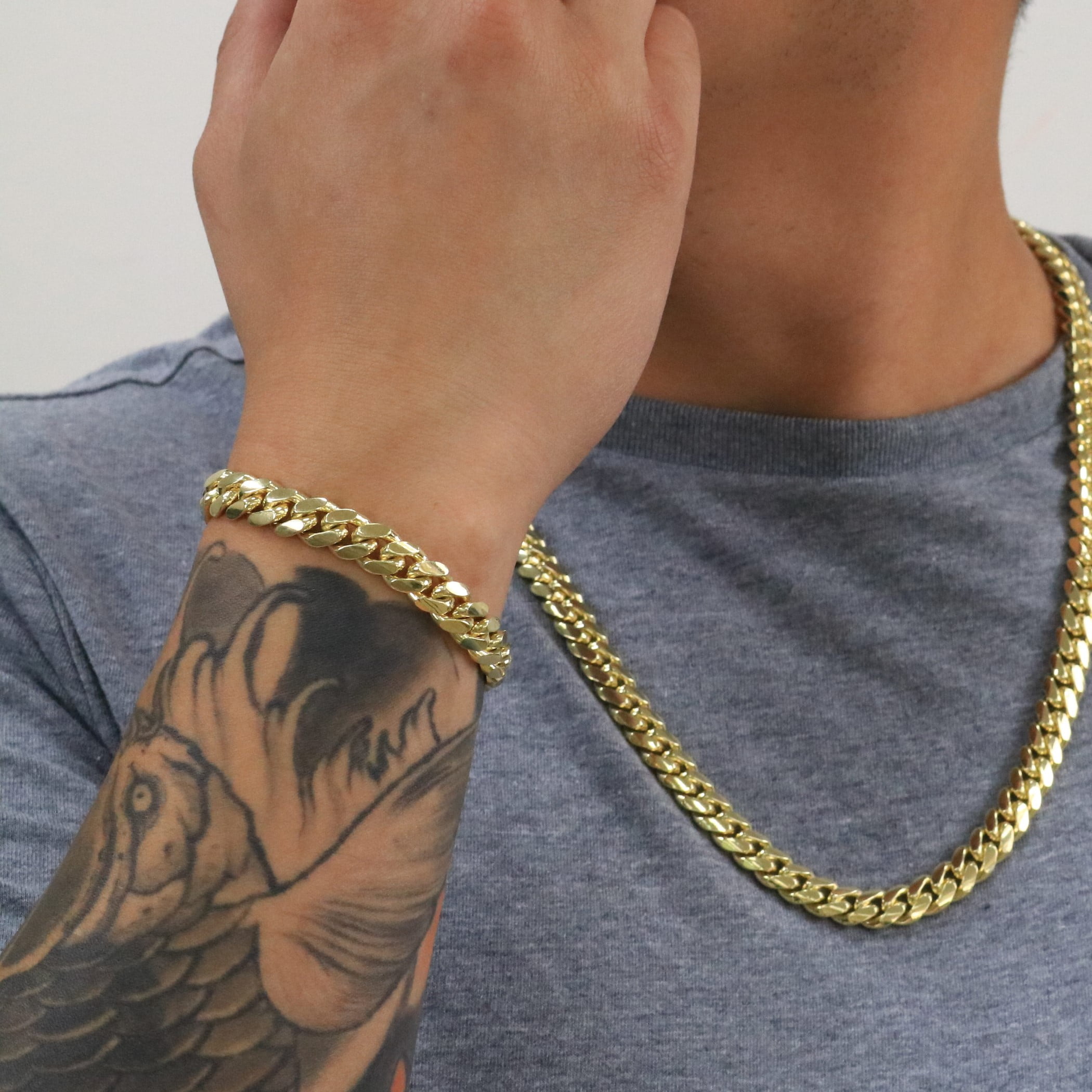 Nuragold 10K Real Yellow Gold Solid Miami Cuban Link Chain Bracelet 7"-9" (2.7mm-10mm) Italian Jewelry for Men & Women