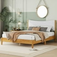 thumbnail image 2 of Aukfa Queen Size Bed Frame, Rubber Wooden Platform Bed with Teddy Upholstered Headboard, Oak, 2 of 8