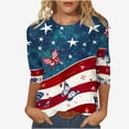 thumbnail image 2 of Honeeladyy Fourth of July Shirts for Women's Independence Day Printed Round Neck Three-quarter Sleeve 3/4 Sleeve T-Shirt Top for Datings(Red,4XL), 2 of 5