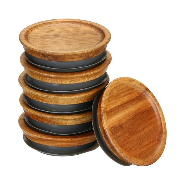 Regular Boca Albañil Tarro Tapas Madera Almacenamiento Envasado Frasco Bambú Madera Tapas con Hermético Silicona Sello Bola Madera Tapas para Albañil Tarro (6uds)