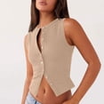 thumbnail image 6 of Womens Going Out Tank Top Ribbed Button Down Sleeveless Vest Crop Spring Beach Vacation Summer Tops Khaki XXL(XXL), 6 of 8