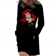 thumbnail image 2 of Vestido con capucha de princesa punk de Disney para mujer, vestido con bolsillos a la moda, minivestidos a la cadera para mujer, tallas grandes, 2 of 5