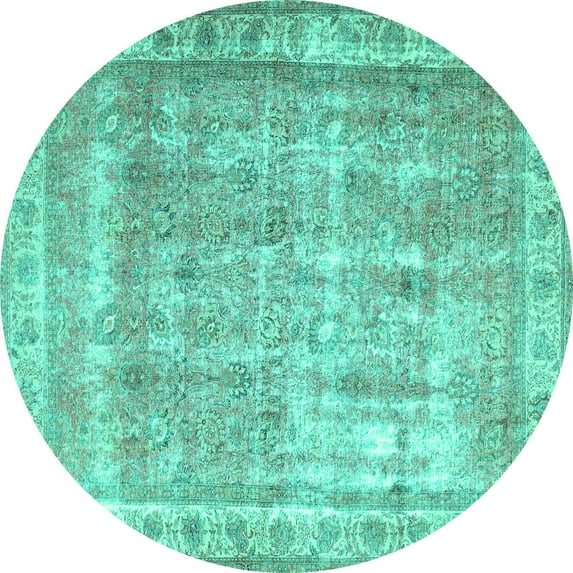 Ahgly Company Machine Washable Indoor Round Persian Turquoise Blue Traditional Area Rugs, 6' Round