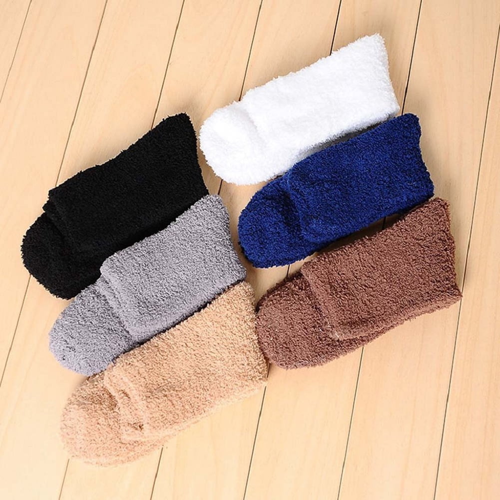 AYYUFE AYYUFE Solid Color Men Warm Thicken Coral Fleece Crew Socks