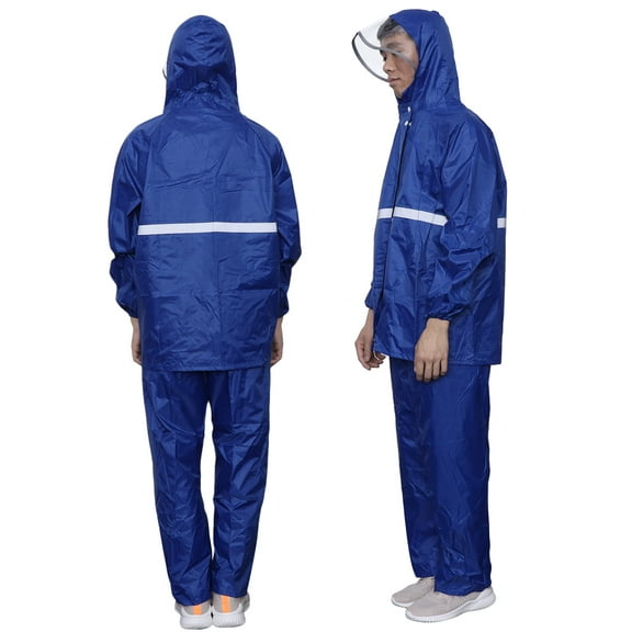SEWCHICS Heavy Duty Raincoat and Rain Pants for Hiking with Adjustable Hood 1 Set Dark Blue