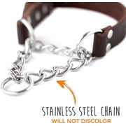 Mighty Paw Leather Dog Training Collar, Martingale Dog Collar with Stainless Steel Chain, Small