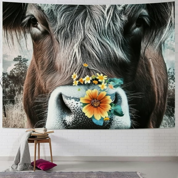 BCIIG Cattle Tapestry, Longhorn Highland Cattle Tapestry Bedroom Aesthetics, Funny Western Farmhouse Animal Wall Decorations, Country Country Bull Living Room Home Decoration Wall Art, 40x30inch