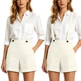 thumbnail image 2 of FAVIPT Women's Dressy Shorts Casual Loose Business Work Shorts Removable Suspenders High Waisted Summer Rompers with Pockets Beige,XL, 2 of 8