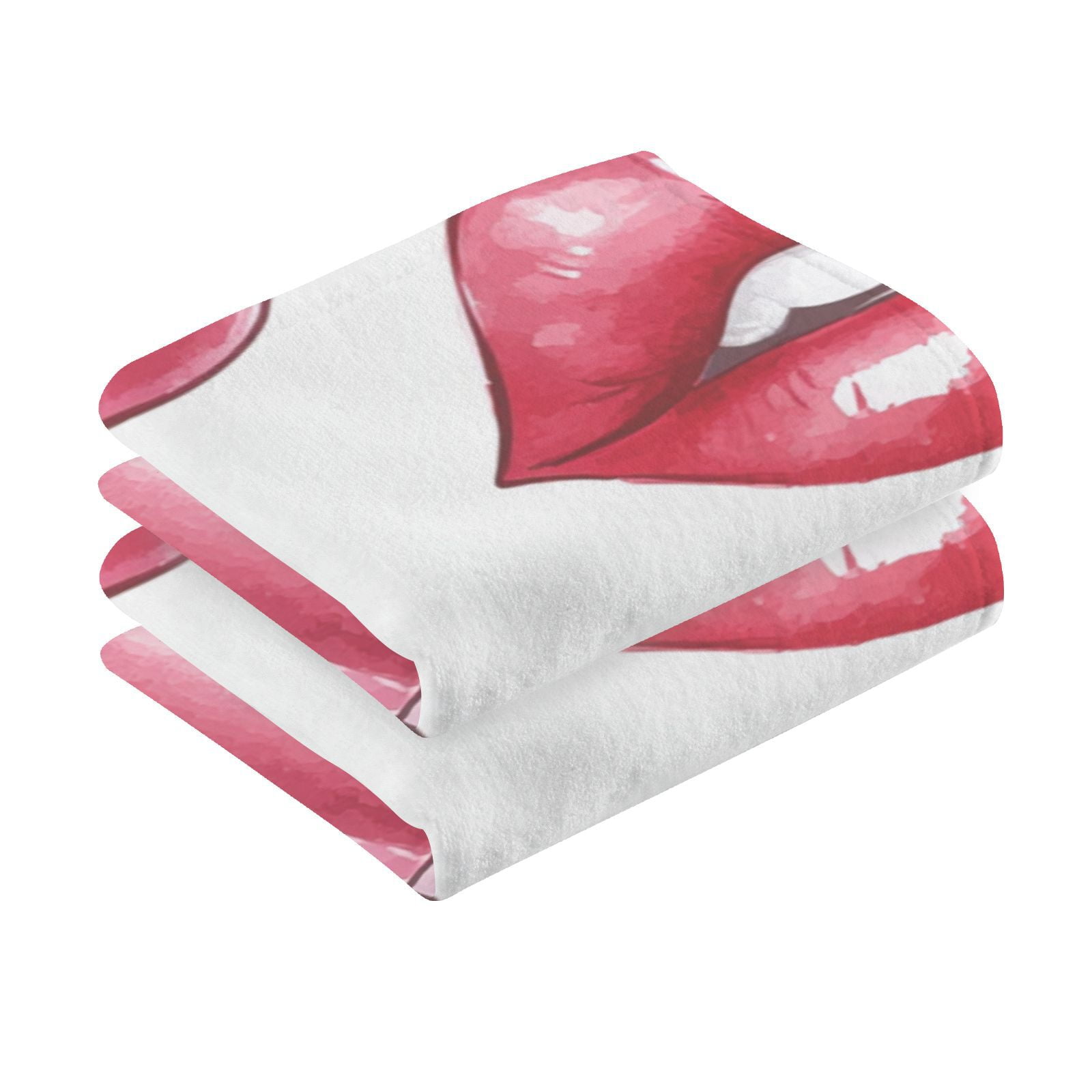 Lips Hand Towels Cotton Bath Towels Large Face Towels Absorbent for Bathroom 2 Packs