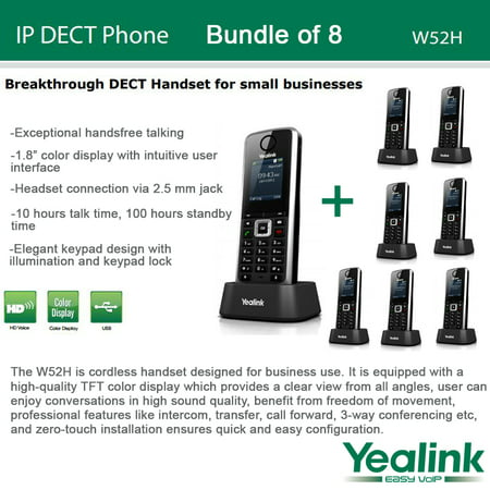 Yealink W52H, 8-PACK SIP Cordless VoIP Phone System for Business (Best Business Voip Phone System)