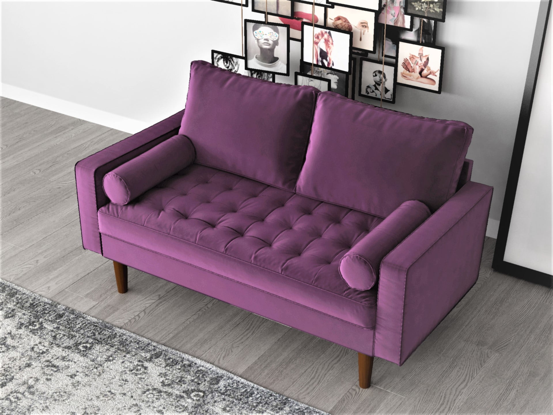 US Pride Furniture Mac Velvet 58'' Square Arm Loveseat, Eggplant