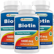 3 Pack Best Naturals Biotin 10 mg (10,000 mcg) 365 Tablets | (Also Called Vitamin B7) | (Total 1095 Tablets)