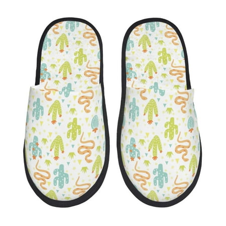 Balery Snake And Cactus Slient Indoor Furry Fleece Comfort House Shoes Soft Non-Slip Home Shoes Cotton slippers House Slippers-- Large