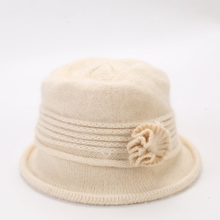 Women Winter Knit 1920s Vintage Bucket Bowler Hat Round Brim  display picture 1