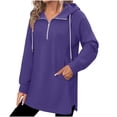 thumbnail image 3 of Horkkom Quarter Zip Pullover Women Casual Tunic Drawstring Tops Fashion Solid Color Comfort Hoodie with Pockets XXL, 3 of 7