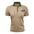 thumbnail image 4 of DPTALR Men's Solid Color Casual Fashion Lapel Button Pocket Short Sleeve Shirt,Khaki,Big and Tall Men XL, 4 of 8