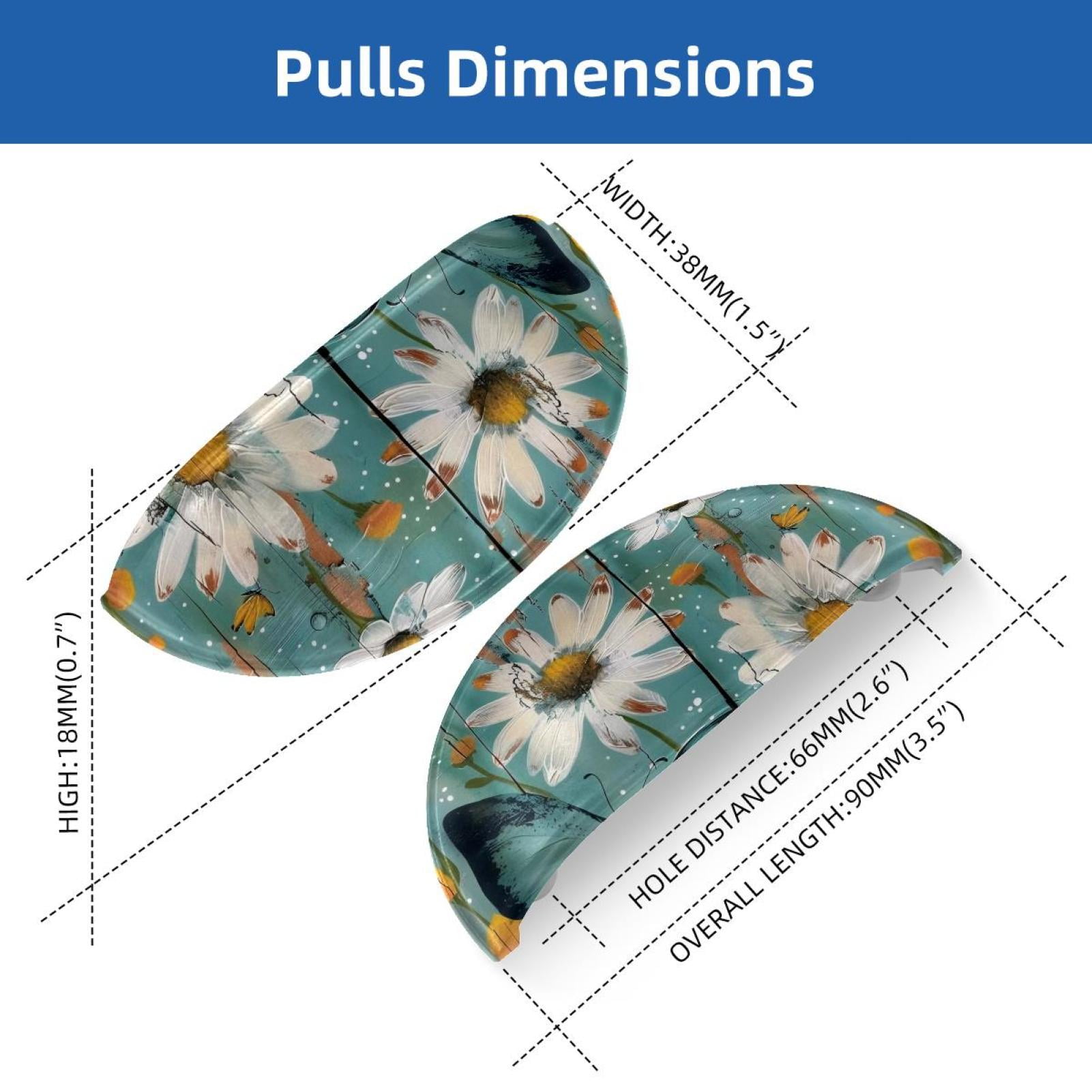 PhooArto 6 Pcs Cup Drawer Pulls, Wooden Board Teal Daisy Butterfly Pattern Shell Shape Handles Cabinet Knobs for Dresser Cupboard Closet Wardrobe with Screws