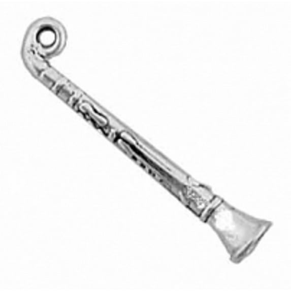 Sterling Silver 16" .8mm Box Chain 3D Musical Instrument Clarinet Pendant Necklace