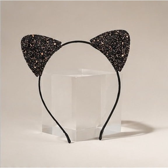 HOOWIFFY 2Pcs Black Sparkly Cat Ears Headband Comfortable Lightweight Party Headwear