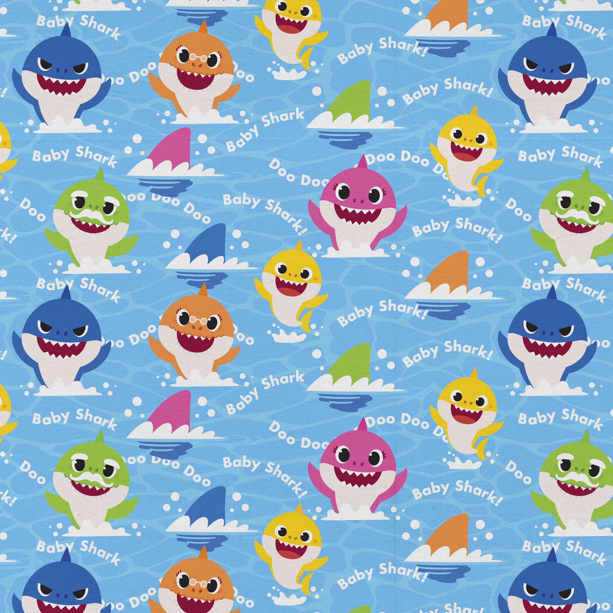 (3 pack) Baby Shark 100% Cotton n/a, Blue, 18" x 21" for Quilting & Sewing, 1 Each