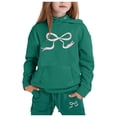 thumbnail image 1 of GDREDA Girls Outfit Set Children's Hoodie Set With Bow Print Dark Green,8-9Years, 1 of 4