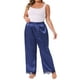 thumbnail image 2 of Pantalones de pijama de satén con encaje para mujer de tallas grandes Agnes Orinda, elásticos y suaves, de pierna ancha, 3X, azul real, 2 of 6