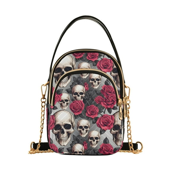 joogoo Women Rose Skull Flowers Chain Crossbody Bags Shoulder Handbag Phone Purse