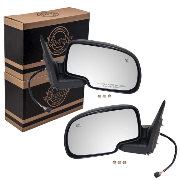Brock Power Mirror for 1999-2002 Silverado 1500 Textured Black Base-Chrome Cover OEM Substitute Set