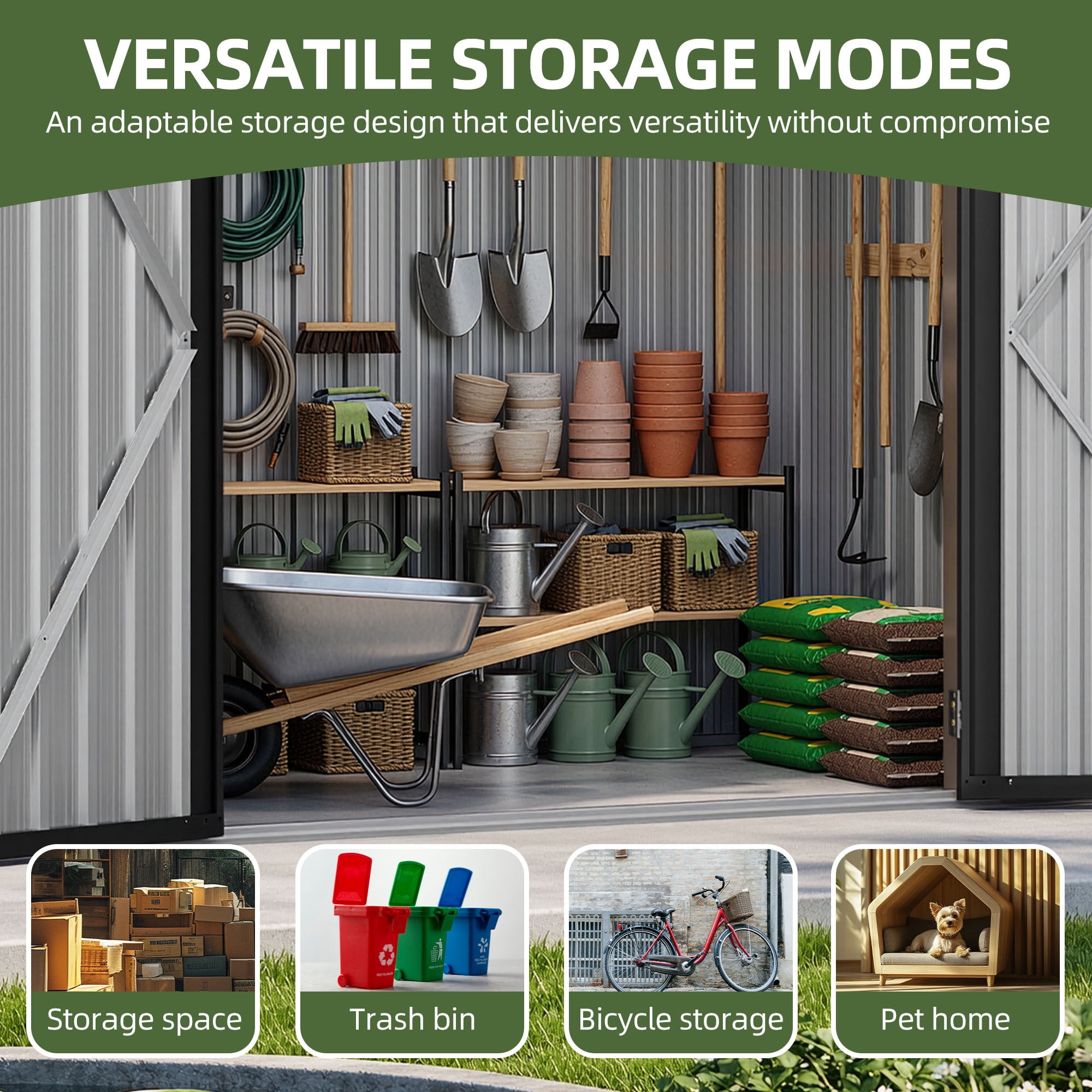 Uforic 9x4ft Metal Outdoor Storage Shed, Heavy Duty Lockable Tool Shed with Vents, for Backyard Patio Lawn Bike Lawn Mower Garden Tools, Brown