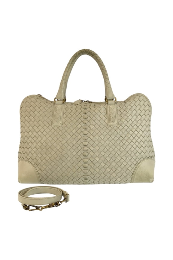 Pre-Owned BOTTEGA VENETA Intrecciato Ivory Leather Handbag/Shoulder Bag (194403 VFEDO 9541) for...