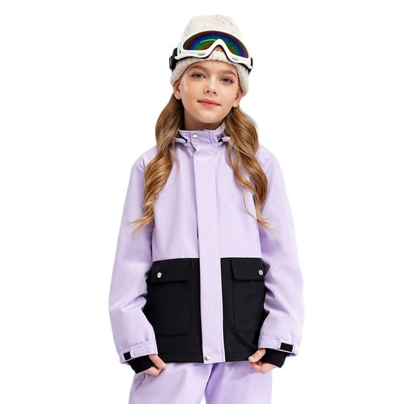 Rswnyirn Kids Girls Winter Windproof Skiing Jacket Thick Warm Outdoor Snowboard Hooded Snow Coats Light Purple 14